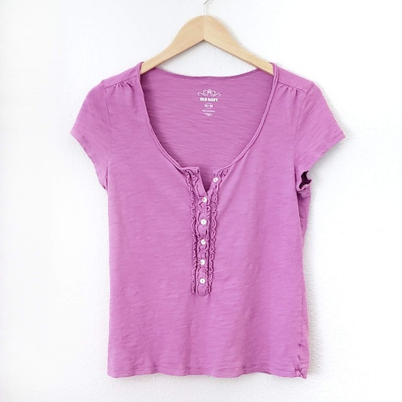 🆓 Old Navy Button-Front Cap Sleeve Tee - Picture 1 of 6
